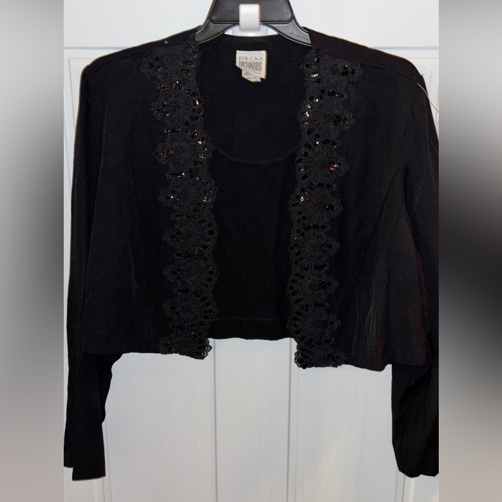 R & M Richards Elegant Short Black Lace Cardigan